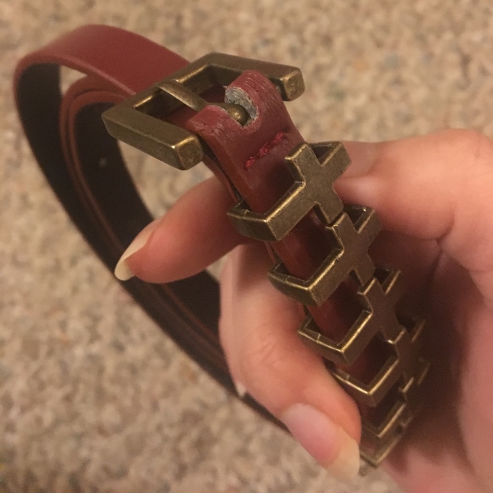 Gold & Burgundy Thin Cross Belt